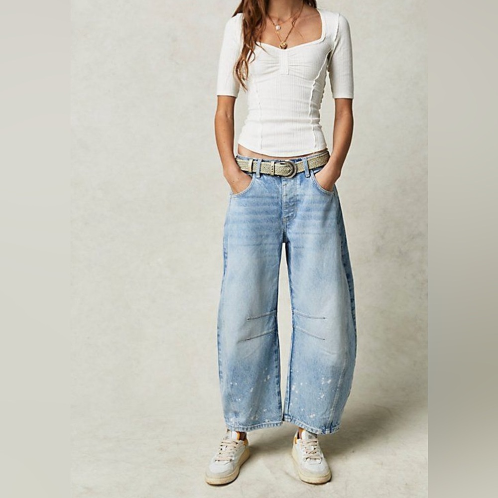 FREE PEOPLE We The Free Lucky You Mid Rise Barrel Jeans Size 27
